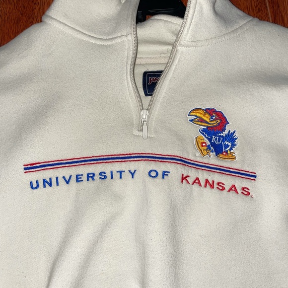 University of Kansas Sweatshirt Cream 2XL - Picture 2 of 6